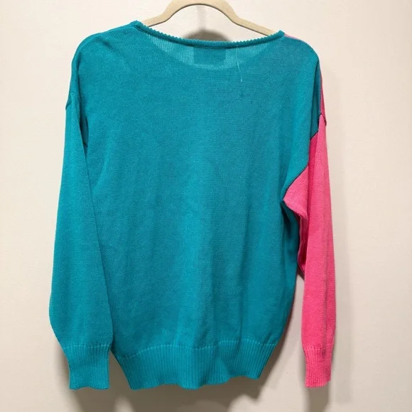 NWT Vintage 80s Odette Italian Knit Sweater Size M - Pink & Aqua Novelty Art - Picture 4 of 11